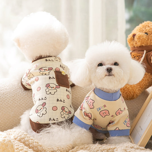 Small Dog Clothes Cute Full Print Fall And Winter Bottoming Shirt Cats Warm Sweatshirt Pet Small Dog Clothing